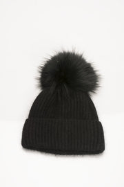 Angora Knit Pom Pom Hat - Black