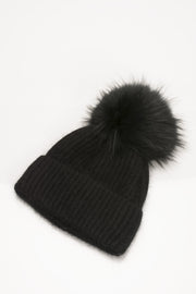 Angora Knit Pom Pom Hat - Black