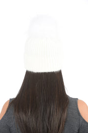Angora Knit Pom Pom Hat - White
